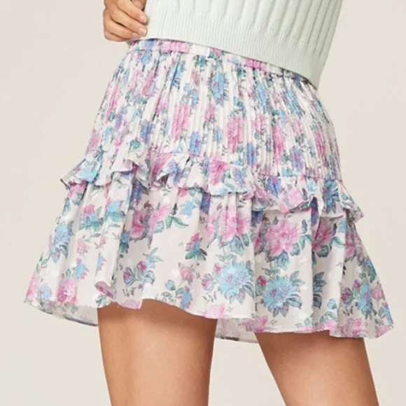 LoveShackFancy Ignacia Skirt, Sea Orchid floral, Size Medium